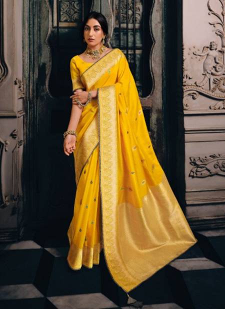 Yellow Colour Tantra Pankh New Heavy Meena Tissue Festive Wear Saree Collection 2706